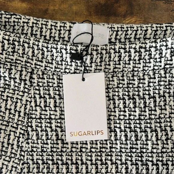 NWT Sugarlips Janae Calera Plaid Monochrome Tweed A-Line Mini Skirt - Picture 3 of 5